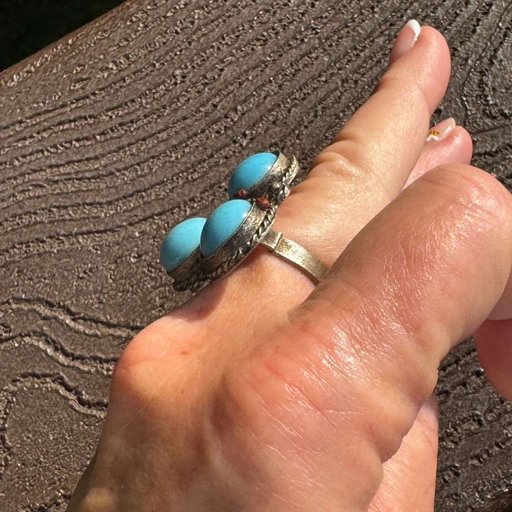 Turquoise Silver Tone Statement Ring - image 4